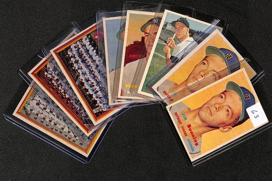Lot of (8) 1957 Topps Cards w. (2) Bunning Rookie Cards