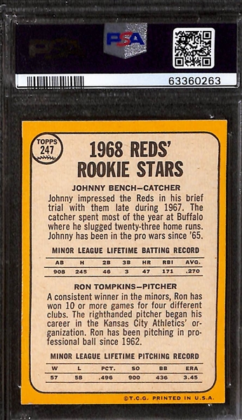 1968 Topps Reds Rookies #247 Johnny Bench Graded Rookie Card PSA 8(OC) NM-MT