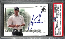 RARE (Pop 2) PSA 10 2002 Upper Deck SP Game Used Tiger Woods Scorecard Signatures Autograph #ed 24/25