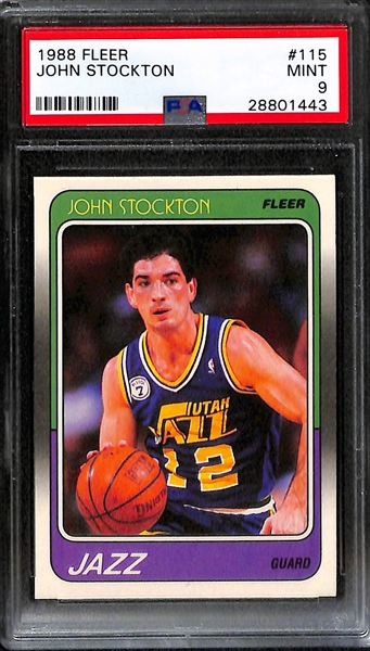1988-89 Fleer Basketball Scottie Pippen (#20) & John Stockton (#115) PSA 9 Graded Rookie Cards 