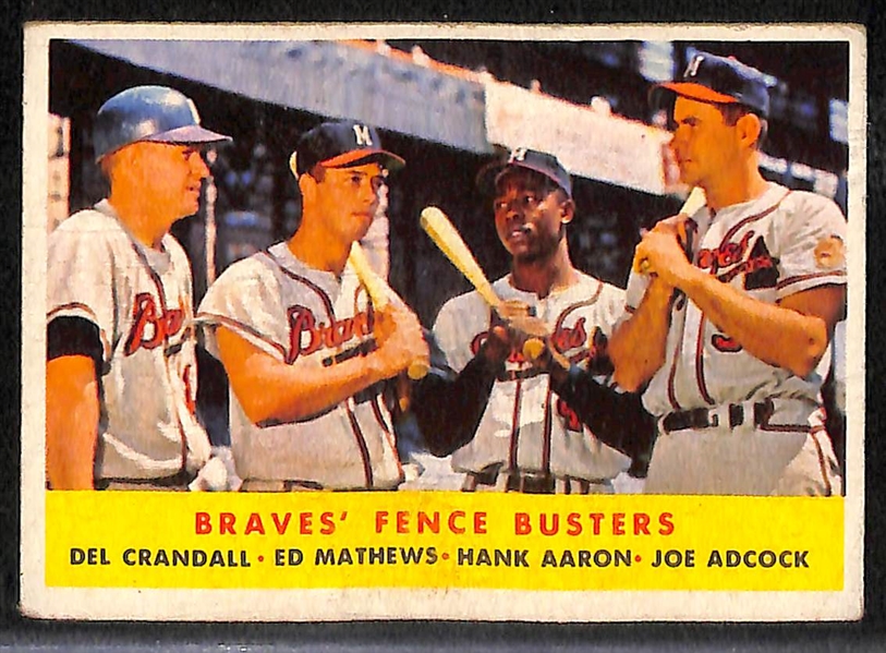 (2) Hank Aaron Cards - 1955 Bowman #179 Graded PSA 6 EX-MT & 1958 Topps Fence Busters #351 (w. Aaron, Mathews, +)