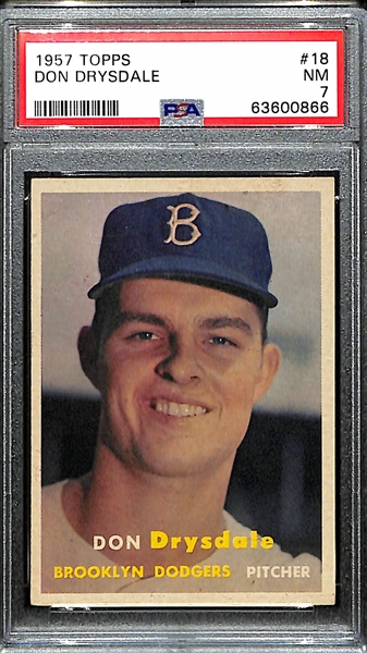 1957 Topps Don Drysdale Rookie Card #18 Graded PSA 7 NM