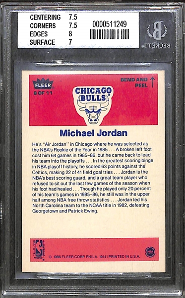 1986-87 Fleer Michael Jordan Rookie Sticker #8 Graded BGS 7.5 NM+