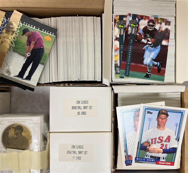 Huge Lot of Mixed Sports Sets w. 600+ 2001 Upper Deck Tiger Woods Tiger Tales Cards