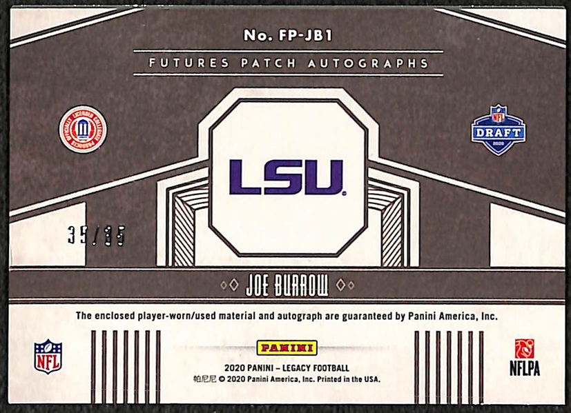 2020 Panini Legacy Future Joe Burrow Rookie Patch Autograph #ed 35/35 w. 2-Color Patch