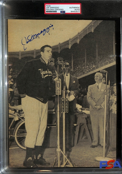 Signed Joe DiMaggio Vintage Magazine Page - PSA/DNA