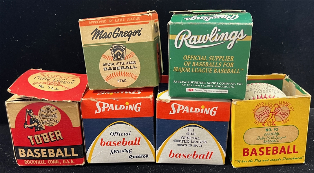  Lot of (9) Vintage Baseballs  - 6 Still in Original Boxes - w. a Double Header Official Babe Ruth League BB in Box