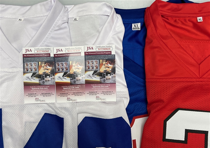 Lot of (4) Autographed NFL Jerseys w. Drew Bledsoe, Edgerrin James, Dallas Clark, and Carson Palmer (JSA & Beckett Certs)