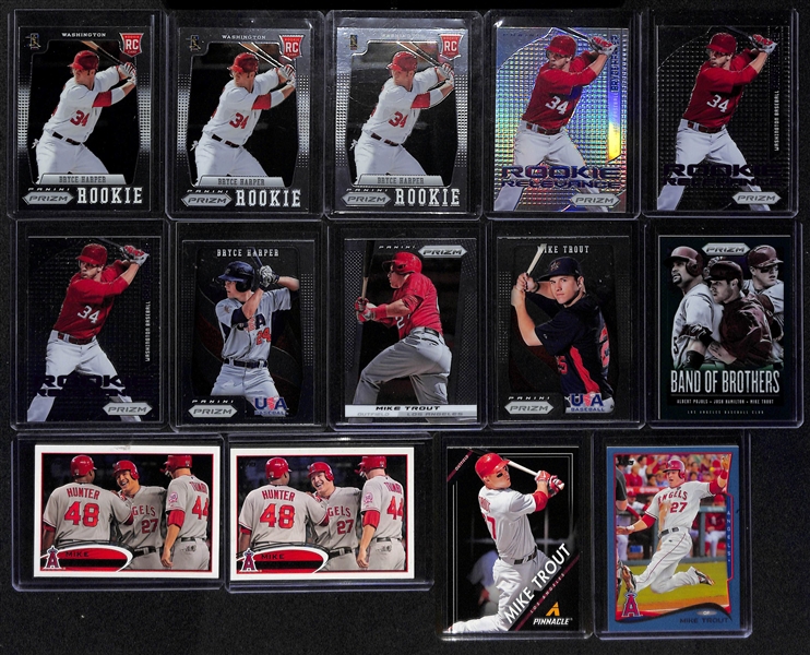 Lot of (14) Mike Trout and Bryce Harper cards with (7) Bryce Harper Prizm Rookies