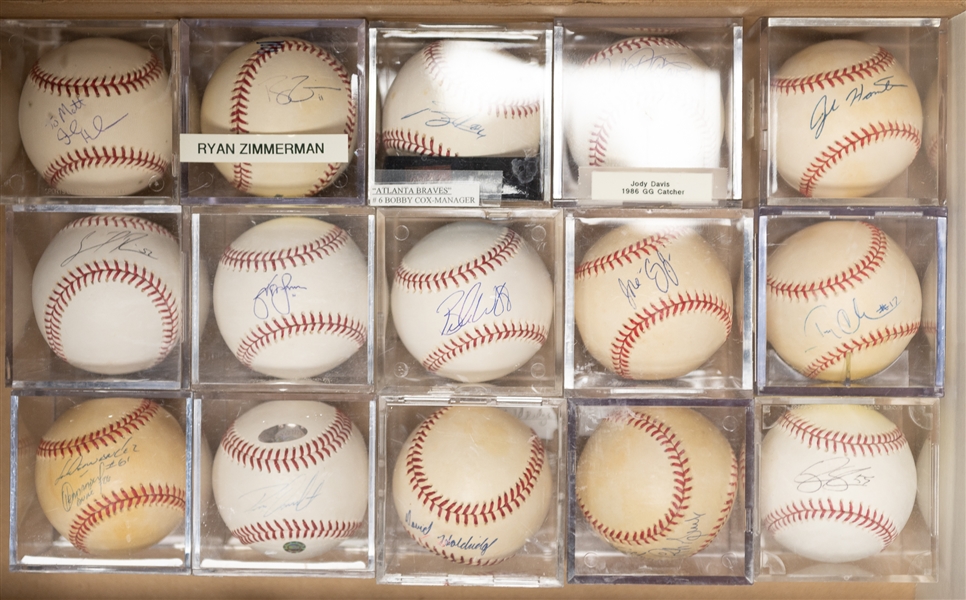 Lot of (15) Autographed Baseballs w. R. Zimmerman, Cox, J. Hamilton, T Clark, Davis, and Others (JSA Auction Letter)