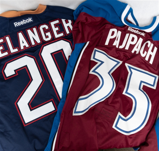 Lot of (2) Game Used Hockey Jerseys w. Pajpach and Belanger (Avalanche and Oilers Certs.)
