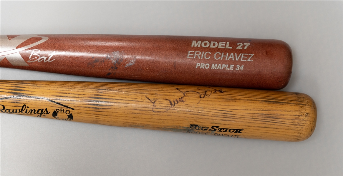 Lot of (2) Official MLB Bats Possibly Game/Practice Used Bruce Bochte and Eric Chavez