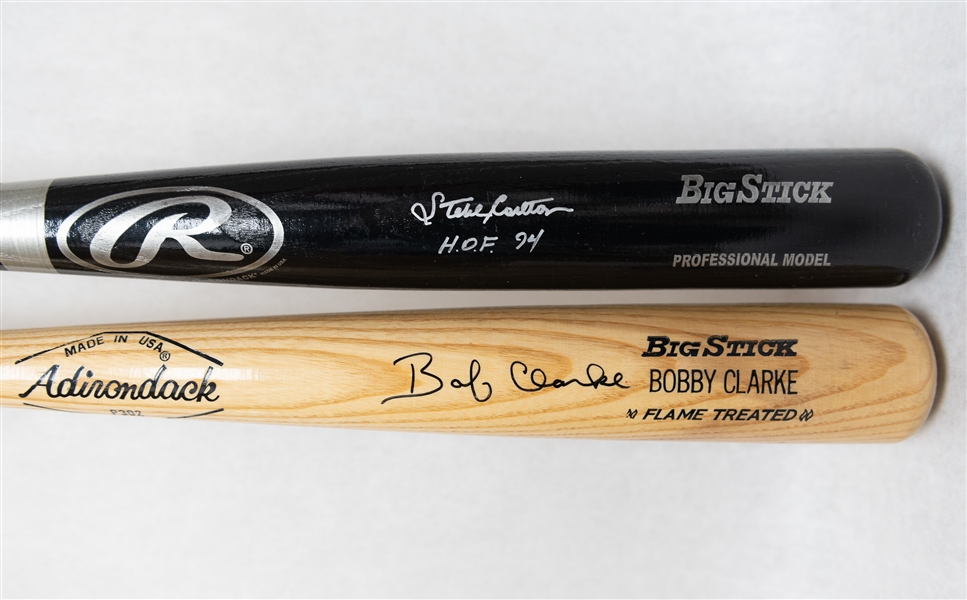 Steve Carlton Autographed Rawlings Adirondack with HOF 94 Inscription & Bob Clarke Adirondack Autographed Bats (JSA Cert)
