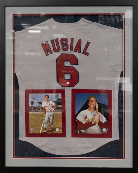 Stan Musial Custom Framed and Autographed Jersey (JSA COA)