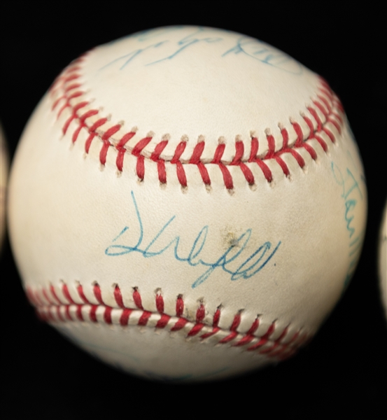 Lot of (3) Autographed Baseballs w. Joe DiMaggio, B. Williams, Hunter, Colavito, Musial, and Many Others (JSA Auction Letter).