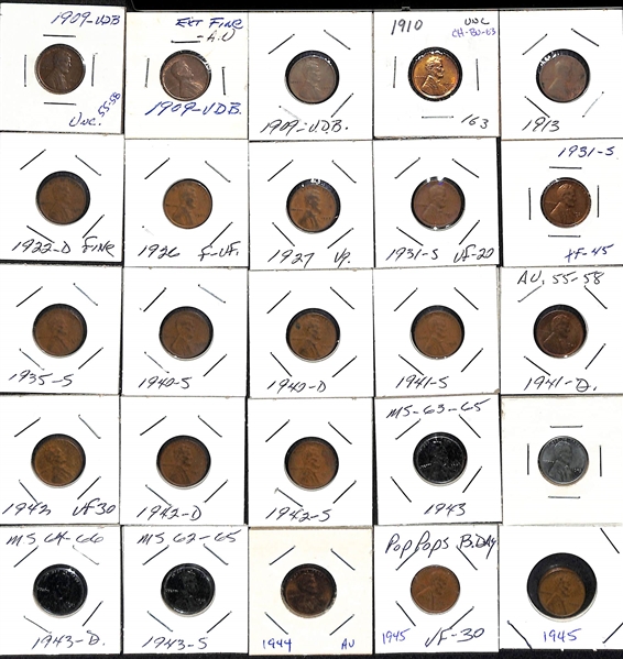 Lot of (75) Assorted Lincoln Wheat & Memorial Pennies from 1909-2011 w. (3) 1909 VDBs