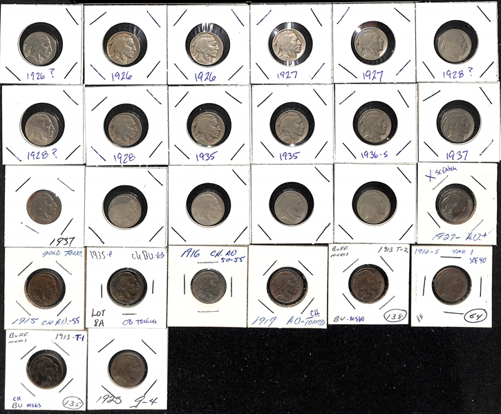 Lot of (55) Buffalo Nickels from 1913-1938 w. 1914-D