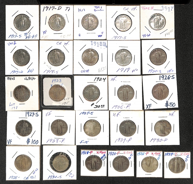 Lot of (26) Silver Standing Liberty Quarters from 1917-1930S