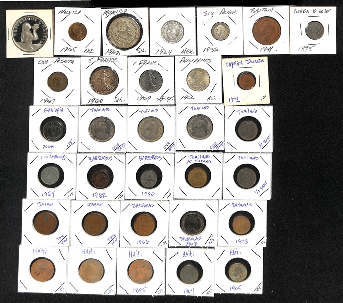 Lot of (60) Foreign Coinage from 1895-2008 w. Haiti Silver The Mermaid 50 Gourdes Coin