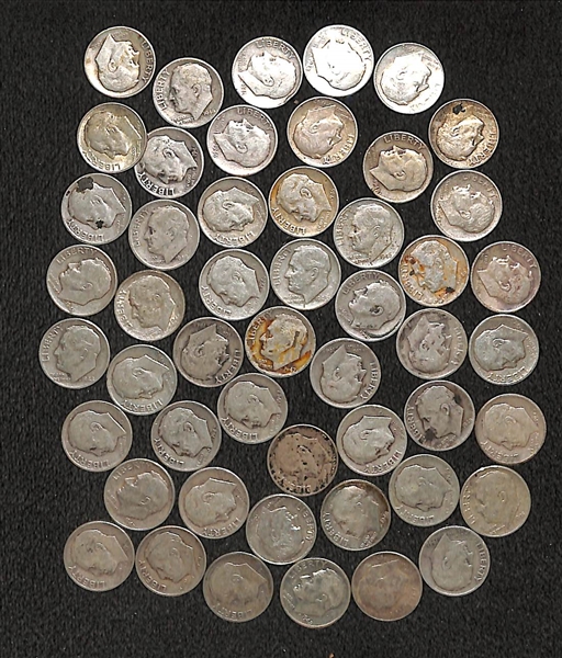  Lot of (50) Assorted Roosevelt Silver Dimes - Primarily Late 1940s