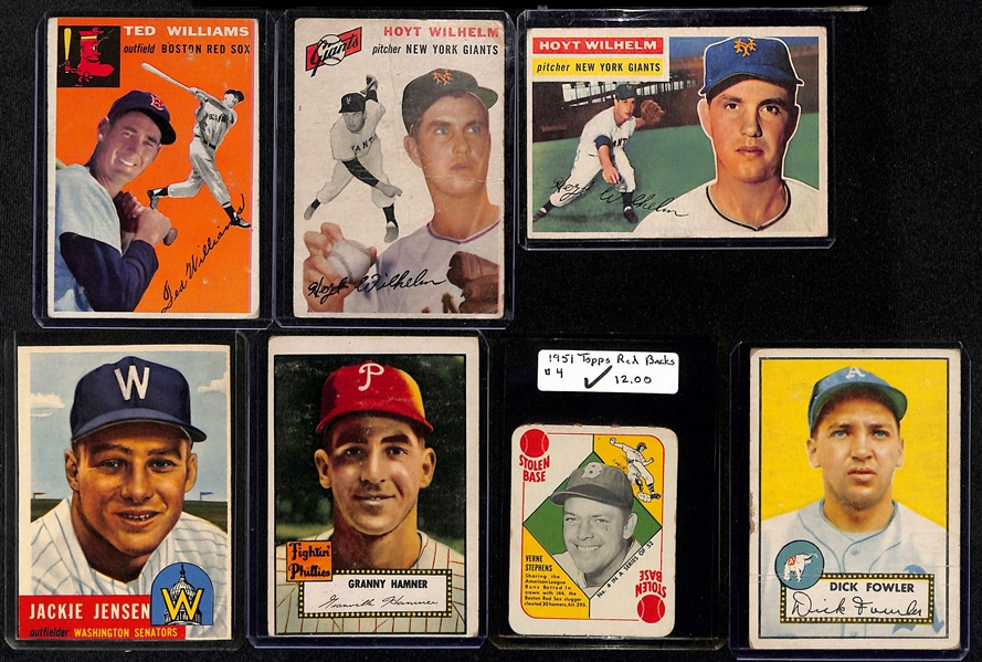 Lot of (15) Topps Cards from 1951-1956 w. 1954 Ted Williams #1