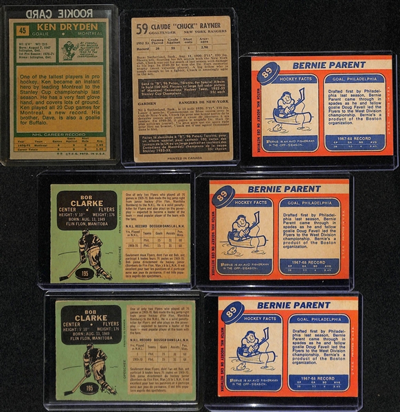 Lot of (23) Vintage Hockey Cards from 1953-1976 w. 1971 Topps Ken Dryden Rookie Card & (3) 1968 Bernie Parent Rookie Cards
