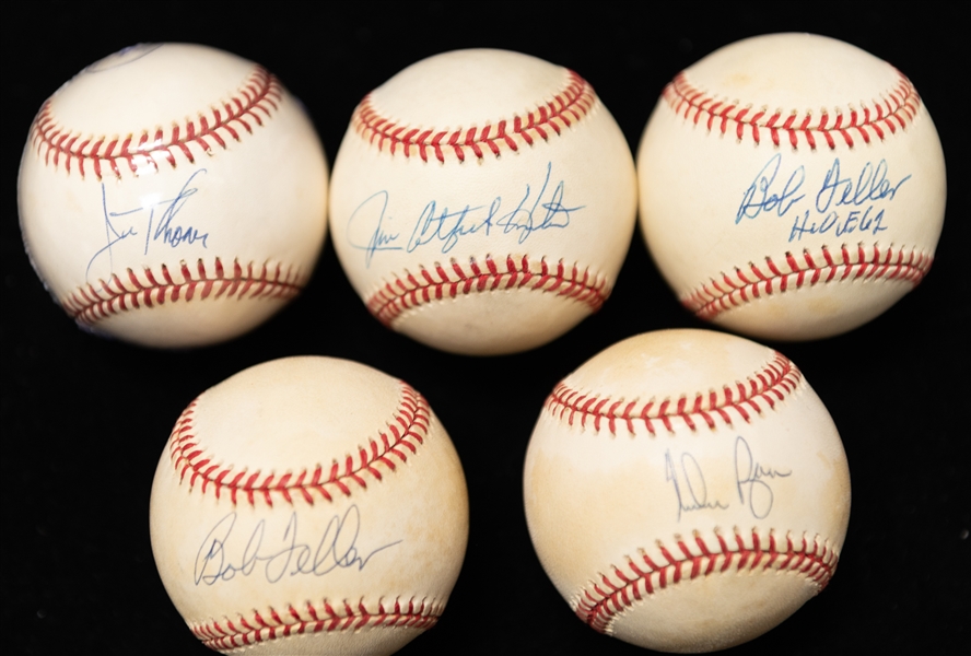 Lot of (5) Autographed Baseballs w. Jim Catfish Hunter and Jim Thome (JSA Auction Letter)