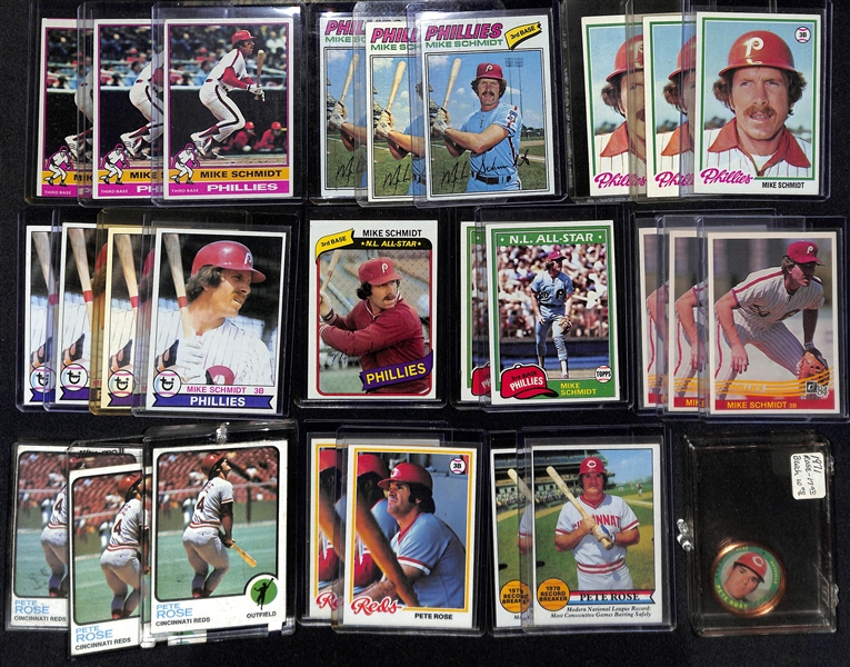 Lot of (40) Mostly 1970s & 80s Topps Mike Schmidt and Pete Rose Baseball Cards