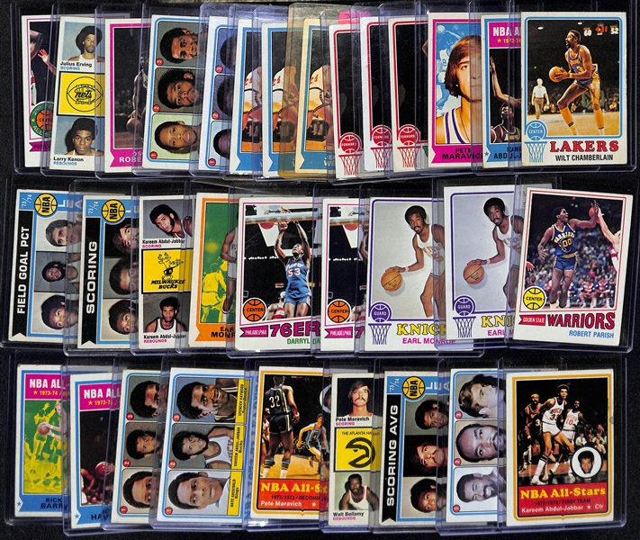 Lot of (32) Topps 1970s Basketball Cards w. Chamberlain, Abdul-Jabbar, Maravich, West and Others