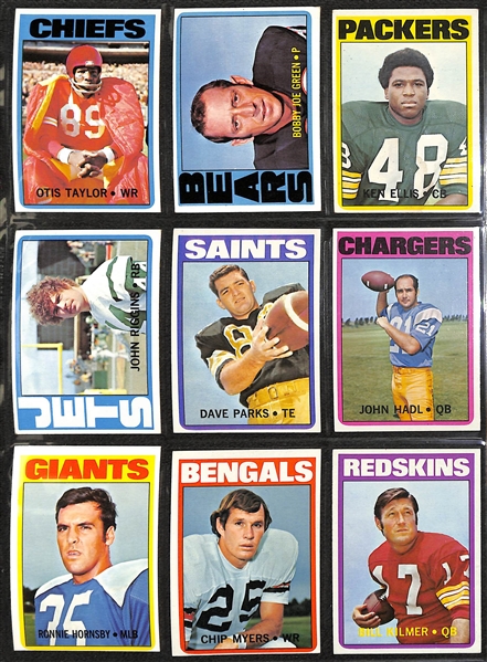  Lot of (240+) 1972 Topps Football Cards w. Joe Namath & Terry Bradshaw