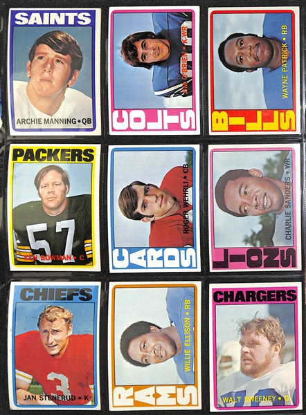  Lot of (240+) 1972 Topps Football Cards w. Joe Namath & Terry Bradshaw