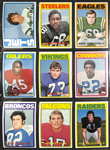  Lot of (240+) 1972 Topps Football Cards w. Joe Namath & Terry Bradshaw