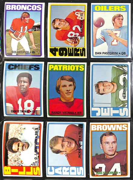  Lot of (240+) 1972 Topps Football Cards w. Joe Namath & Terry Bradshaw