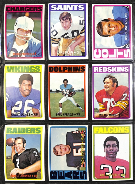  Lot of (240+) 1972 Topps Football Cards w. Joe Namath & Terry Bradshaw