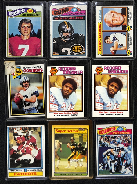 Lot of (100+) Mostly 1970s and 80s Topps Football HOF and Star Cards w. Many Walter Payton