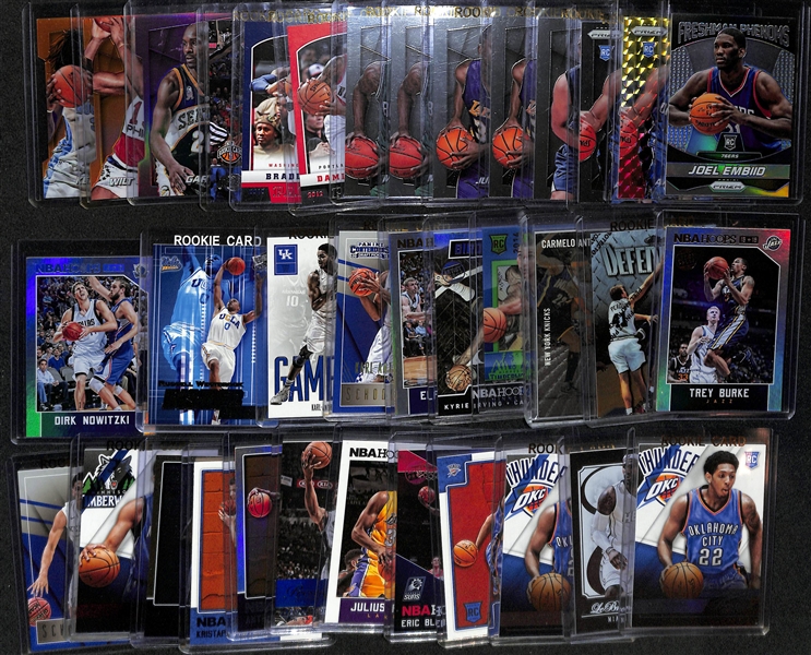 Lot of (35+) NBA Rookies and Insert Lot w. Joel Embiid Freshman Phenoms Silver Prizm Rookie and Many Others