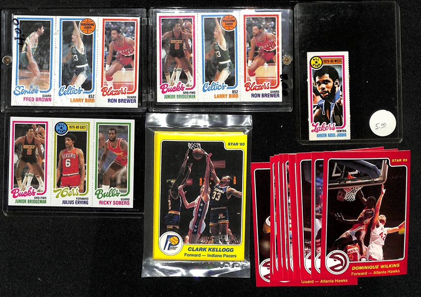 Mixed Lot of NBA Cards w. (2) 1980 Topps Larry Bird Rookies and (2) 1984-85 Star Team Sets w. Hawks (Wilkins) and Pacers, More