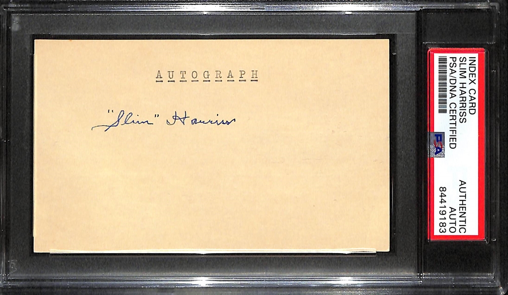 Paul Waner (HOF) Signed 4x6 Notepaper, Slim Harris Signed Index Card, Frank Zak Signed Cut (Each is Encased By PSA/DNA)