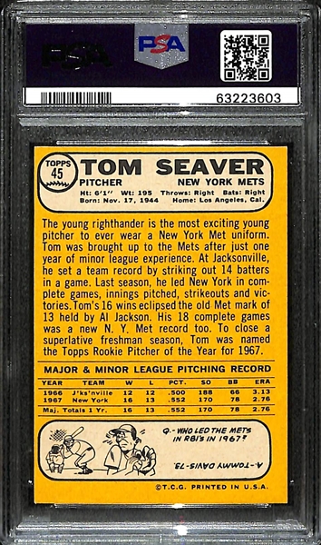 1968 Topps Tom Seaver #45 All-Star Rookie Card Graded PSA 8(OC)