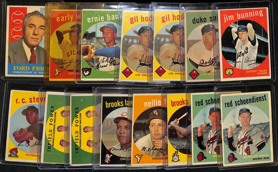 Lot of (15) 1959 Topps Baseball Cards w. Jim Bunning, Duke Snider, Gil Hodges, and Others