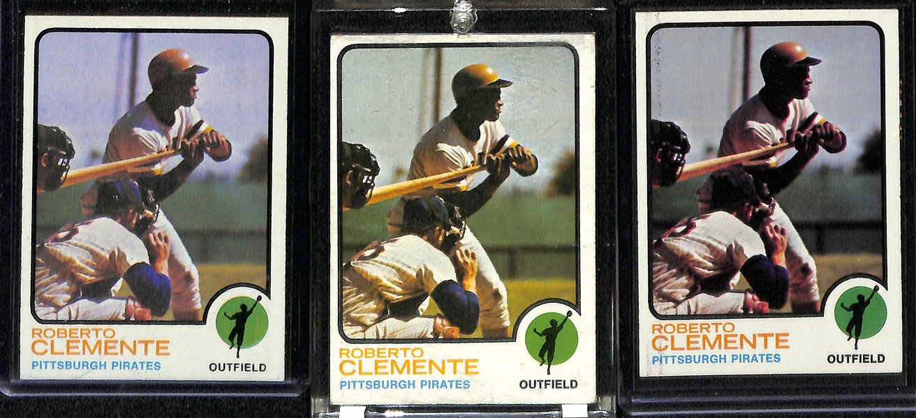 Lot of (5) Roberto Clemente Baseball Cards w. (3) 1973 Topps