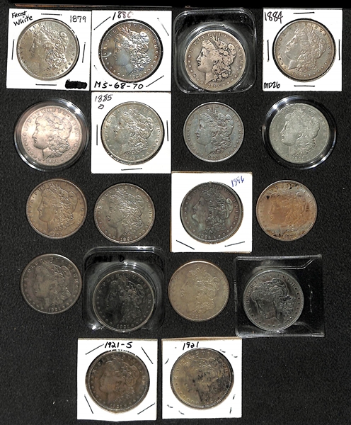 Lot of (18) Assorted Circulated Morgan Silver Dollars from 1879-1921