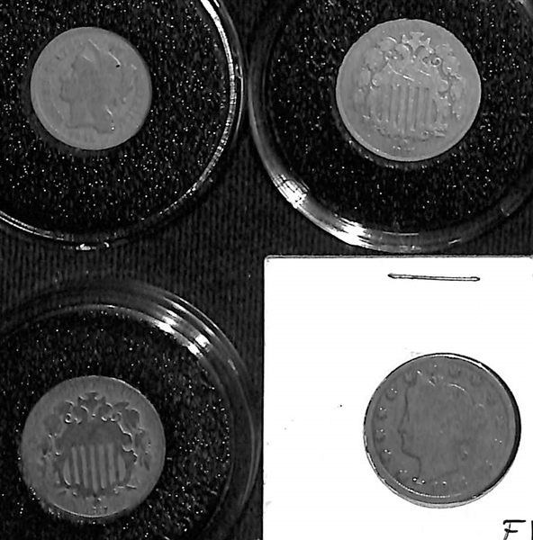 Lot of Nickels - (1) 1865 3-Cent, (2) 1867 Shield, & (75+) Liberty
