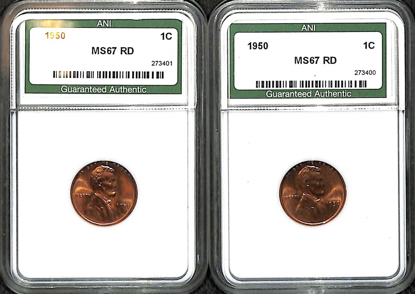 Lot of (2) Graded Wheat Pennies - Both 1950 MS67 RD