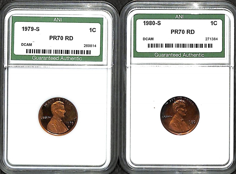 Lot of (2) Graded Lincoln Memorial Pennies - 1979-S PR70 RD & 1980-S PR70 RD