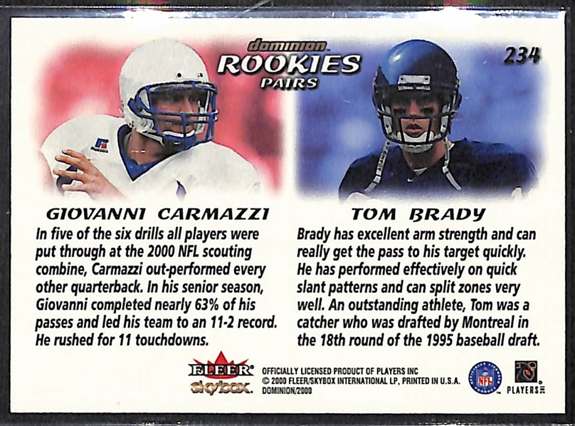 2000 Skybox Dominion Tom Brady/Giovanni Carmazzi Rookie Card