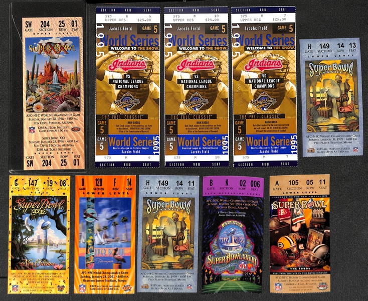 Lot of (10) Super Bowl and World Series Tickets w. Super Bowl 30 Full Ticket!