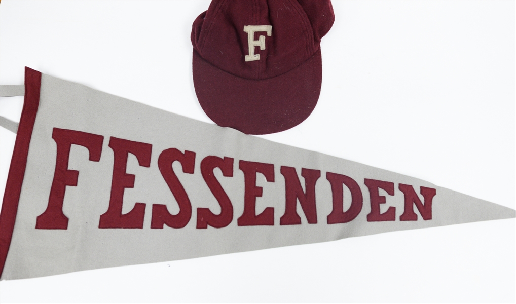Vintage Fessenden Baseball Outfit w. Hat, Pants, Jersey and Pennant c. 1940s-1950s