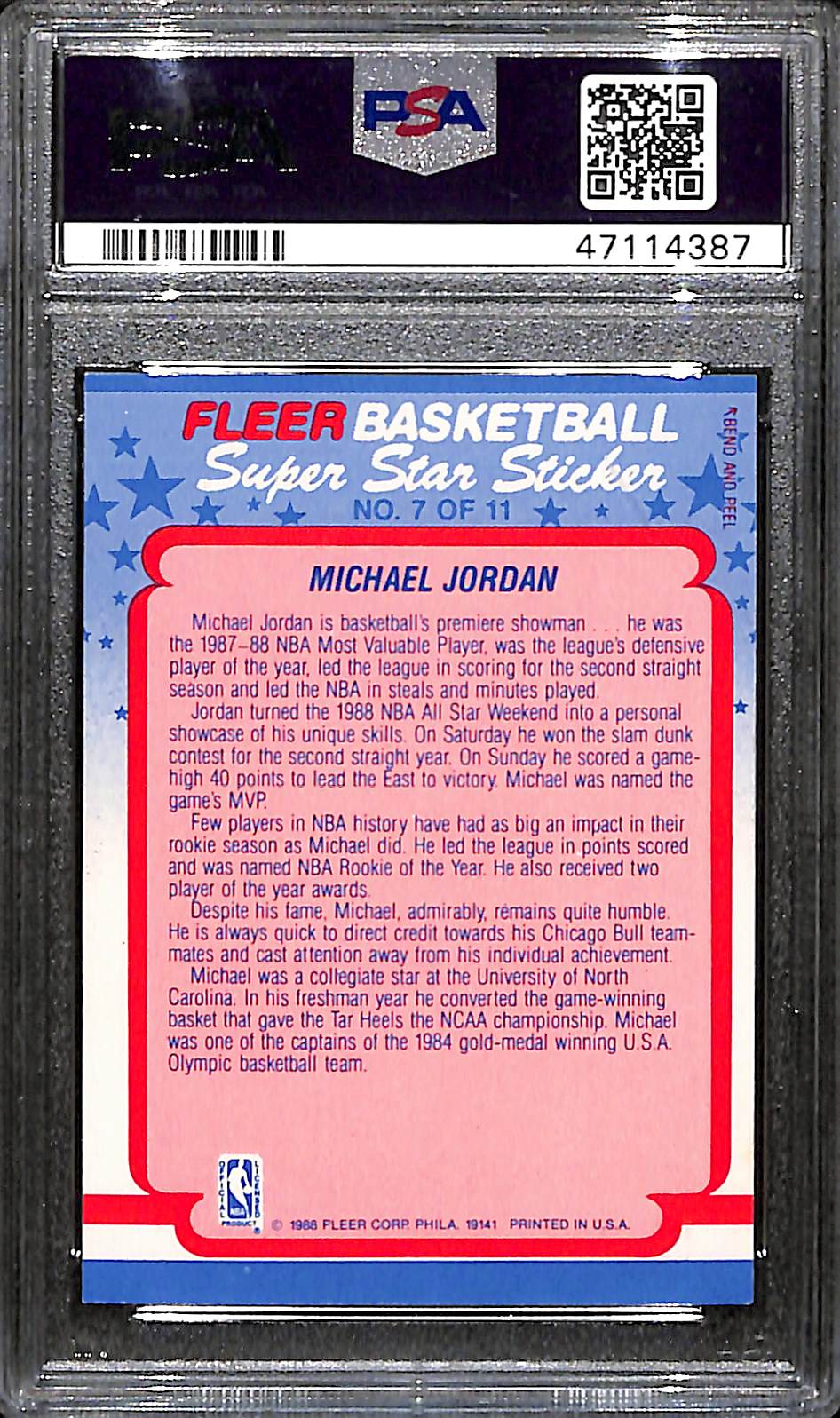 Lot Detail 198889 Fleer Michael Jordan Sticker 7 Graded PSA 8 NMMT