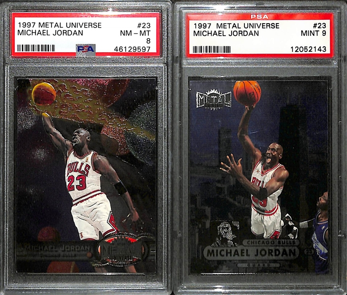 (2) 1997 Metal Universe Michael Jordan PSA Graded Cards - PSA 8 & PSA 9